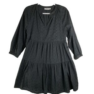 Vineyard Vines‎ Black Eyelet Tiered Lined Mini Baby Doll Dress Coquette LBD  S